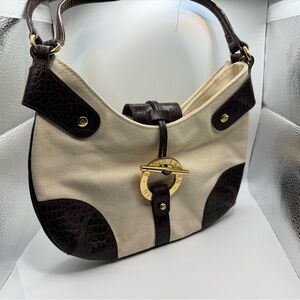 Lauren Ralph Lauren Cream and Brown Shoulder Bag